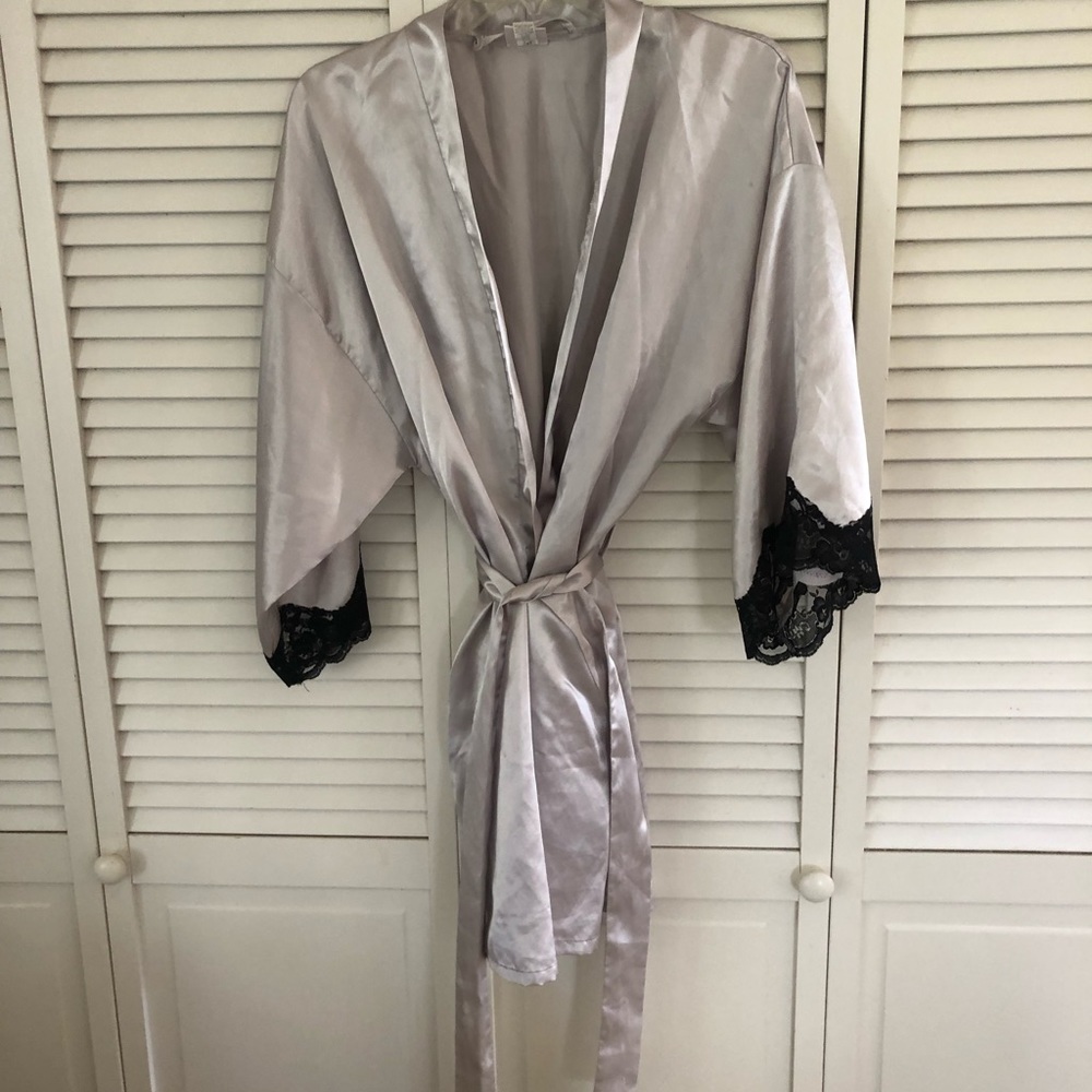 Vintage Fredericks of Hollywood gray satin robe